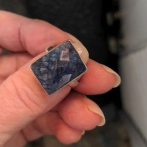 New Blue sapphire sterling silver ring. Opaque faceted gem. Size 6 1/2. boxed